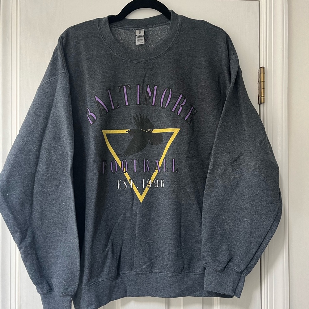 Dark Gray Baltimore Ravens Football Crewneck Sweatshirt